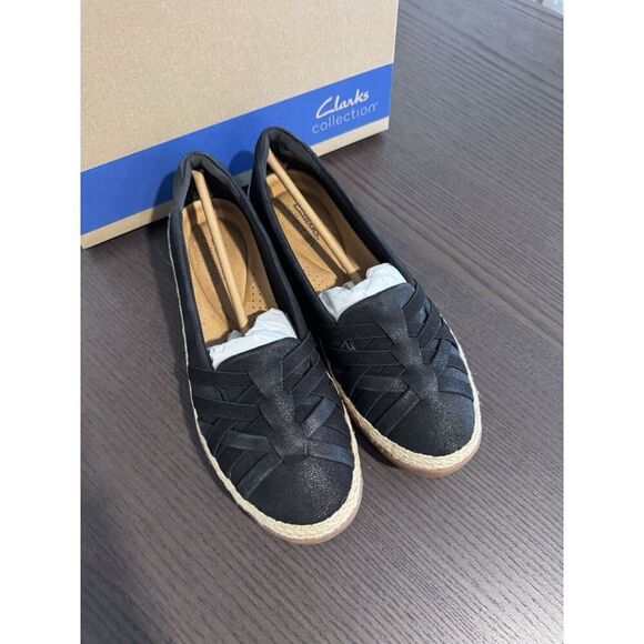 Clarks Women's Elaina Petal Black Suede 26177086 8 Wide NIB Shoes Flats - Picture 4 of 5